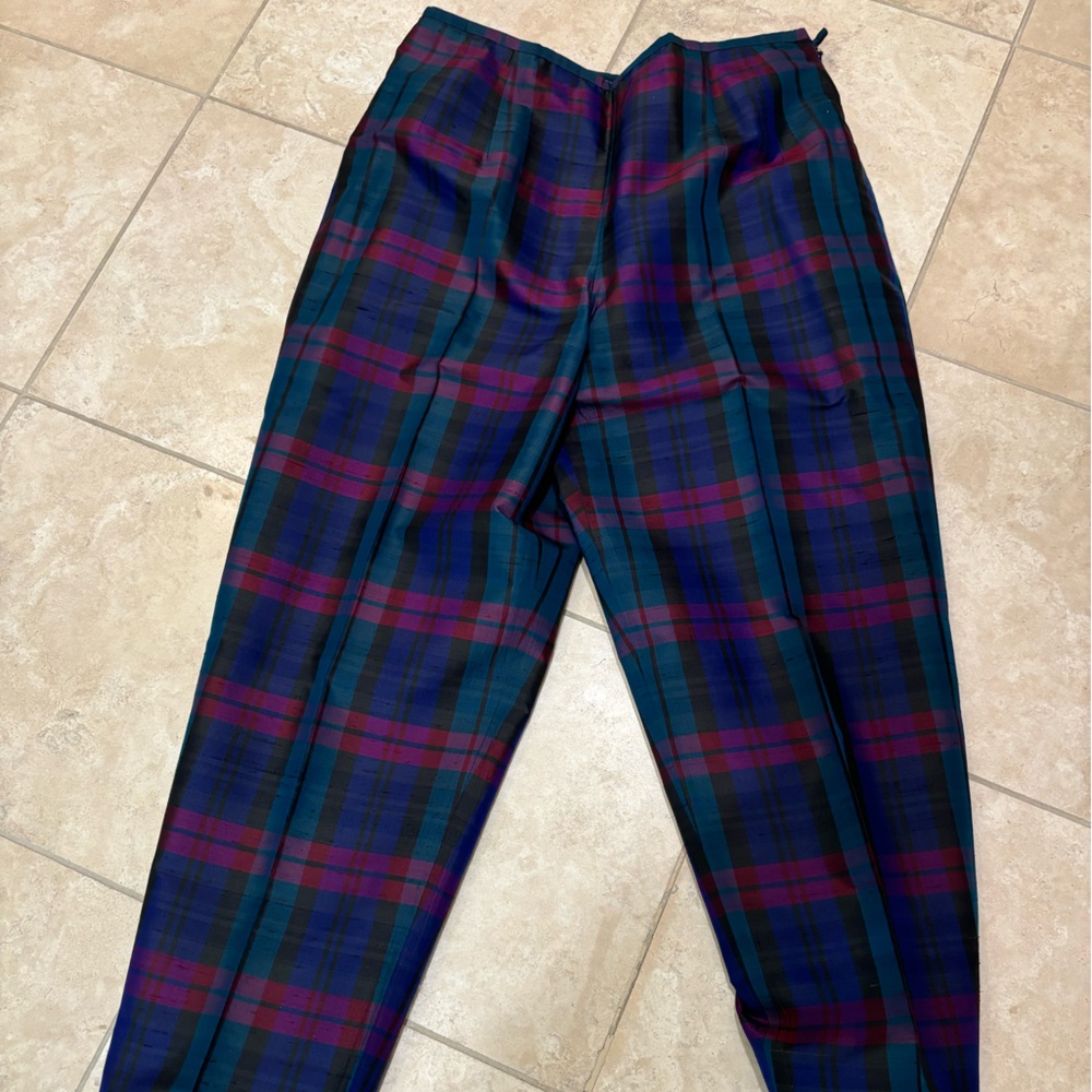 Talbots, silk, plaid trousers.